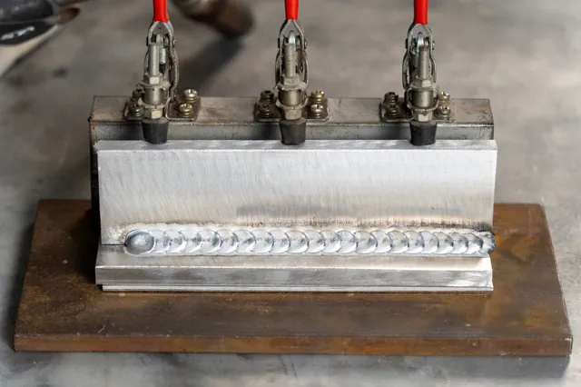 Aluminum weld sample used to review welding output