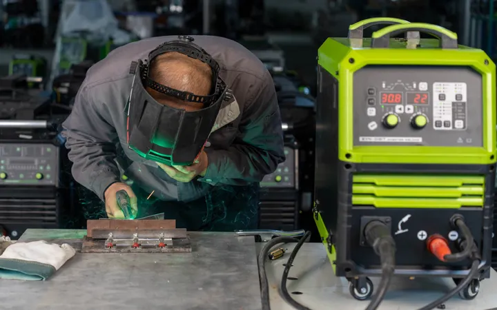 Technician welding with a Deyun welding machine during a live test